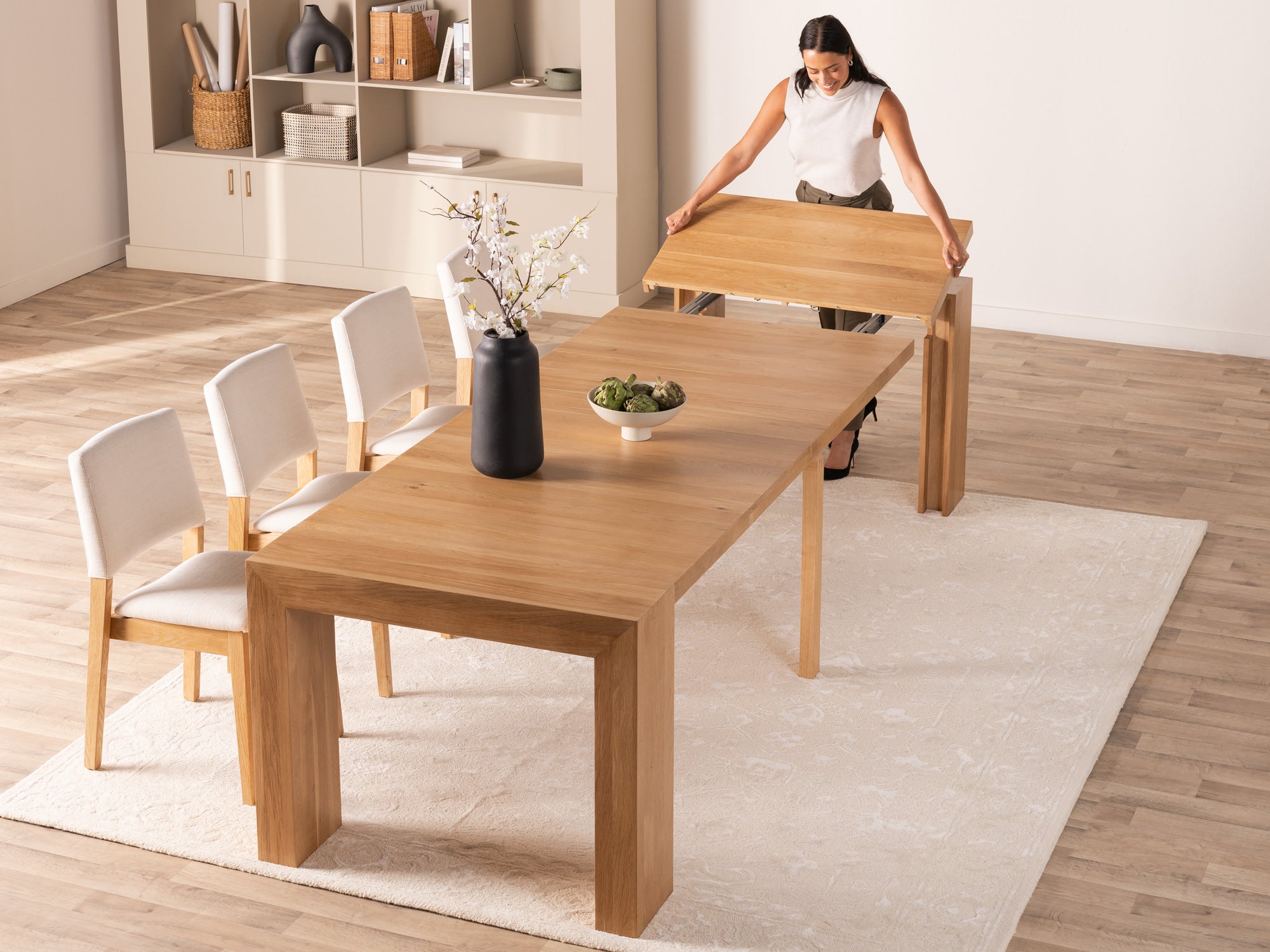 Transformer-table-scandinavian-oak-the-family-functionality-lifestyle-4x3-1 Dining Set - The Family - Image 1
