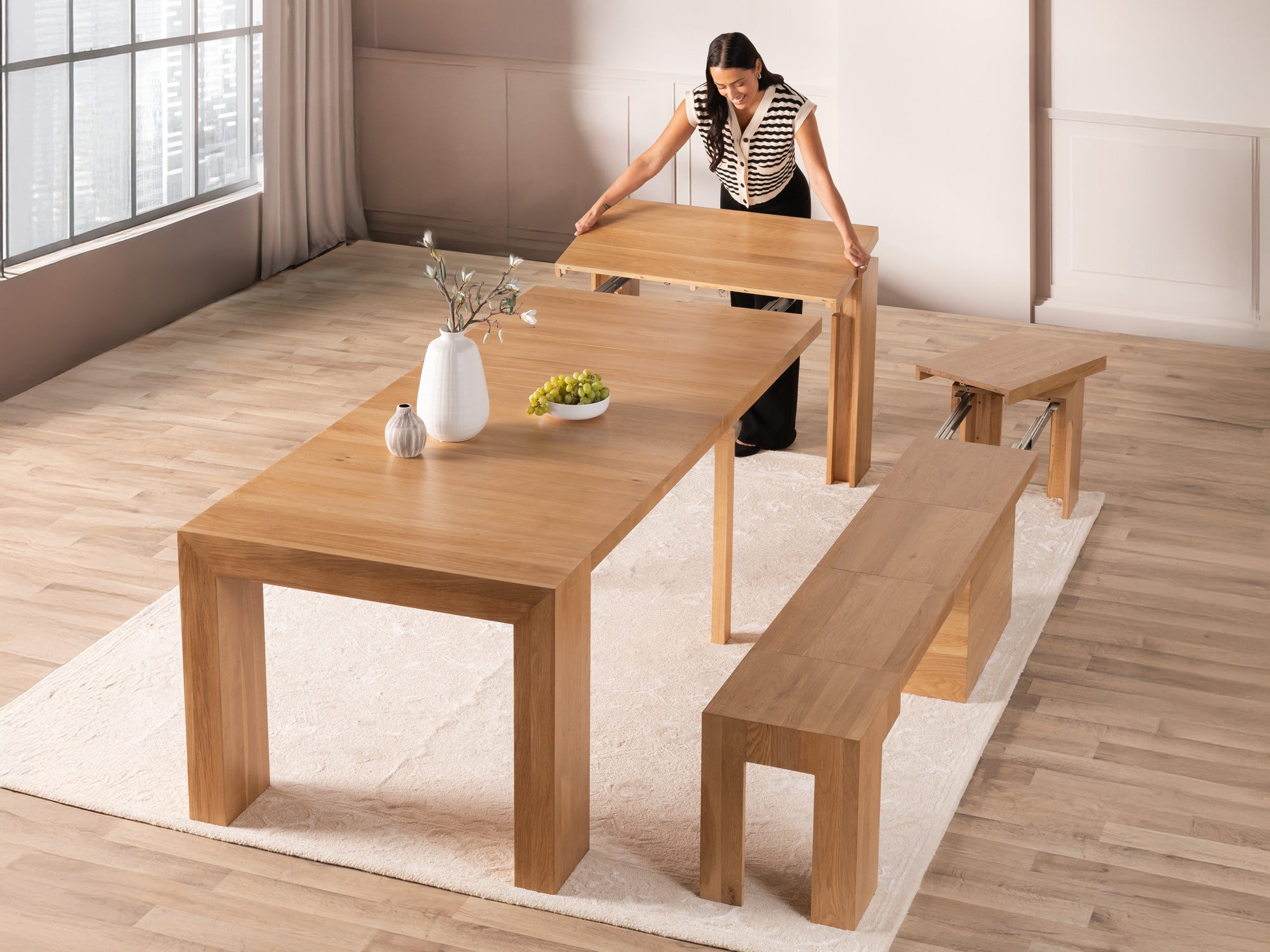 Transformer-table-scandinavian-oak-the-practical-functionality-lifestyle-4x3-1 Dining Set - The Practical - Image 1